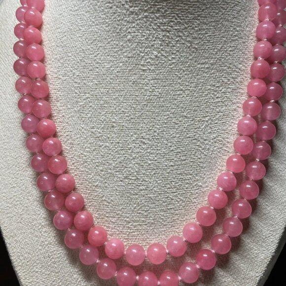 Natural Rose Quartz Bead Necklace 18.5” | 14K Gold Clasp | Vintage 97g - Picture 11 of 15